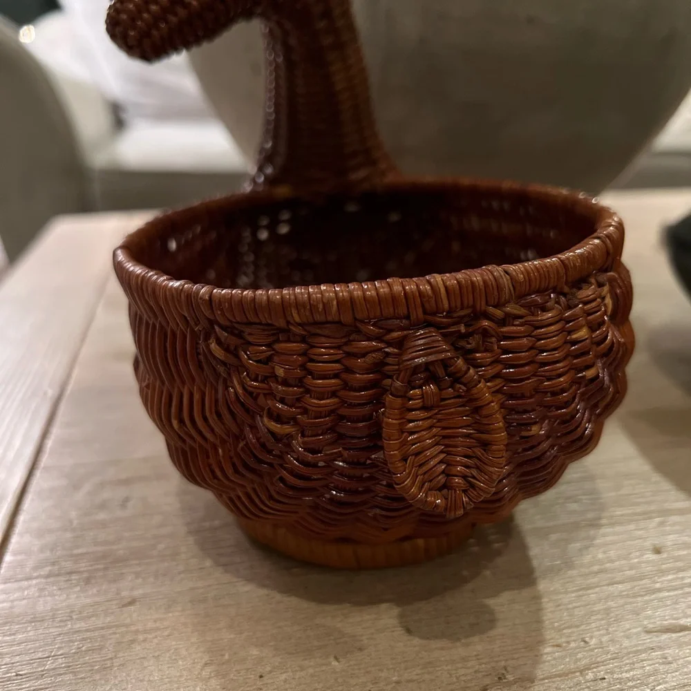 Vintage Deer Reindeer Basket - Brown Cottage Basket - Woodland Animal Wicker